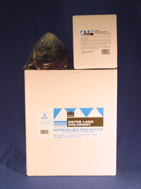 Estes Lake Colorant Packets are shown in a case packaging These water colorant packets will turn your lake, pool, or pond beutiful deep blue!