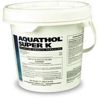 Aquathol Super K is shown in a 10 gallon bucket this excellent herbicide is perfect for use as a spot treatment or around aquatic areas with ease!