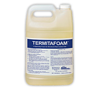 Termitafoam is shown in a Gallon sized bottle perfect to turn termiticides or your pest control chemicals into a thick shaving cream foam for better control of termites and other pests