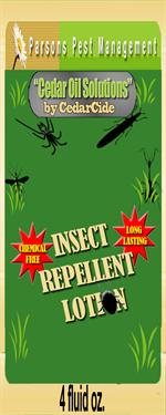 Insect repellent lotion by cedarcide provides personal protection from mosquitos, fleas, flies, chiggers,gnats, and other pesky insects.