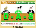 Domestic Animal Spray - D.A.S label is shown this spray will protect your animals whether dogs, cats, or even farm animals like cows. Great in mange control and for a long list of bugs!