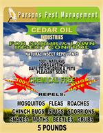 Cedarcide natural organic insect control granules are available now As this front label points out, these granules provide excellent shrub and lawn insect control that lasts. These repel a large variety of bugs.